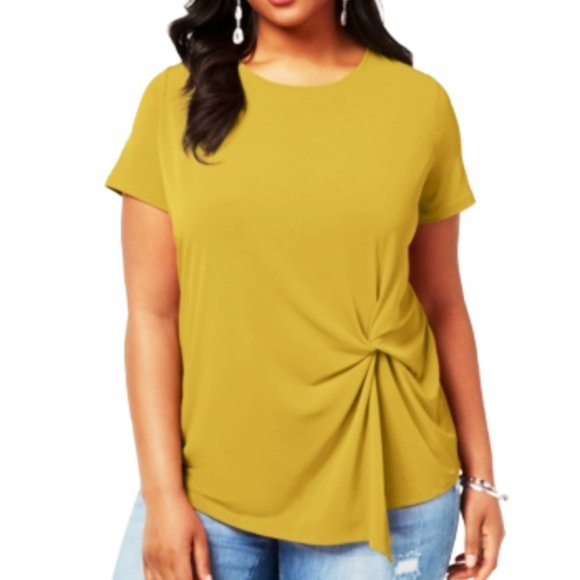 INC International Concepts Tops - INC Plus Size Twisted Asymmetric Yellow Gold 1X